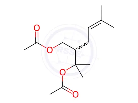 Chemical structure of 3-methyl-2-(3-methylbut-2-enyl)butane-1,3-diyl diacetate