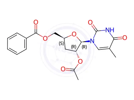 Chemical structure of 2'-O-Acetyl-5'-O-benzoyl-5-methyl-3'-deoxyuridine