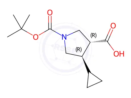 Chemical structure of (3S,4S)-1-(tert-butoxycarbonyl)-4-cyclopropylpyrrolidine-3-carboxylic acid