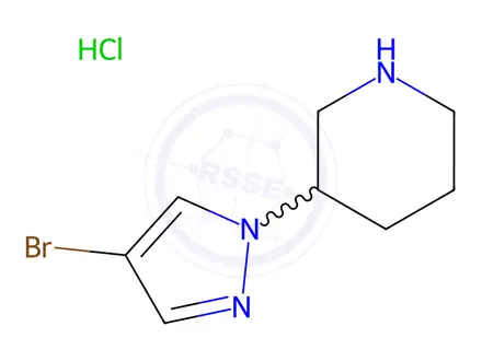 Chemical structure of 3-(4-Bromopyrazol-1-yl)piperidine, HCl