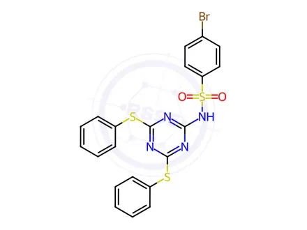 Chemical structure of N-(4,6-Bis(phenylthio)-1,3,5-triazin-2-yl)-4-bromobenzenesulfonamide