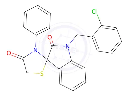 Chemical structure of 1-[(2-Chlorophenyl)methyl]-3'-phenyl-1,2-dihydrospiro[indole-3,2'-[1,3]thiazolidine]-2,4'-dione