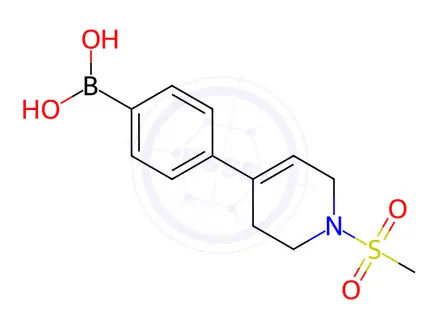 Chemical structure of 4-(1-methanesulfonyl-3,6-dihydro-2H-pyridin-4-yl)phenyl]boronic acid