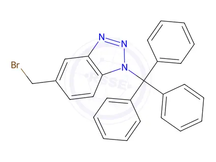 Chemical structure of 5-(Bromomethyl)-1-trityl-1H-benzo[d][1,2,3]triazole
