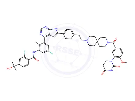 Chemical structure of N-(3-(6-(4-(2-(9-(3-(2,4-Dioxotetrahydropyrimidin-1(2H)-yl)-4-methoxybenzoyl)-3,9-diazaspiro[5.5]undecan-3-yl)ethyl)phenyl)-7H-pyrrolo[2,3-d]pyrimidin-4-yl)-5-fluoro-2-methylphenyl