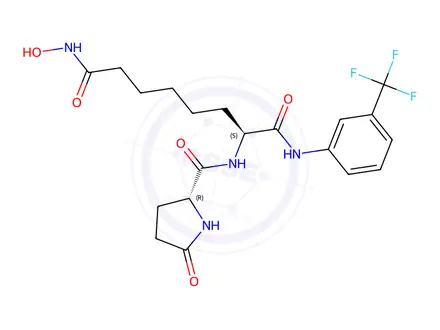 Chemical structure of (S)-N8-Hydroxy-2-((R)-5-oxopyrrolidine-2-carboxamido)-N1-(3-(trifluoromethyl)phenyl)octanediamide