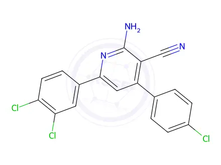 Chemical structure of 2-Amino-4-(4-chlorophenyl)-6-(3,4-dichlorophenyl)nicotinonitrile