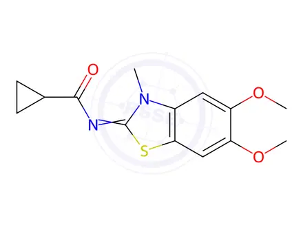 Chemical structure of N-(5,6-Dimethoxy-3-methylbenzo[d]thiazol-2(3H)-ylidene)cyclopropanecarboxamide