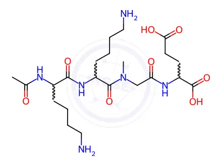 Chemical structure of Acetyl-(D-Lys2, Sar 3)-Melanotropin-Potentiating Factor acetate salt Ac-Lys-D-Lys-Sar-Glu-OH acetate salt