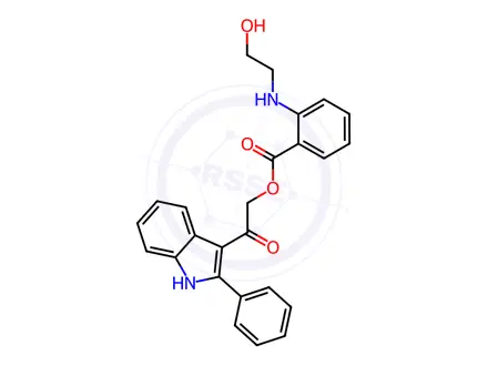 Chemical structure of 2-Oxo-2-(2-phenyl-1h-indol-3-yl)ethyl 2-((2-hydroxyethyl)amino)benzoate