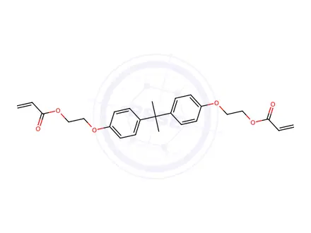 Chemical structure of 64401-02-1 Poly(oxy-1,2-ethanediyl), alpha,alpha'-((1-methylethylidene)di-4,1-phenylene)bis(omega-((1-oxo-2-propen-1-yl)oxy)- Poly(oxy-1,2-ethanediyl), alpha,alpha'-((1-methylethylidene)di-4,1-phenylene)bis(omega-((1-oxo-2-propenyl)oxy)- 2,2-Bis(4-(2-acryloxyethoxy)phenyl)propane Bisphenol A, ethoxylated, acrylate 2-Propenoic acid, alpha,alpha'-((1-methylethylidene)di-1,4-phenylene)bis(omega-hydroxypoly(oxy-1,2-ethanediyl)) ester EC 613-584-2