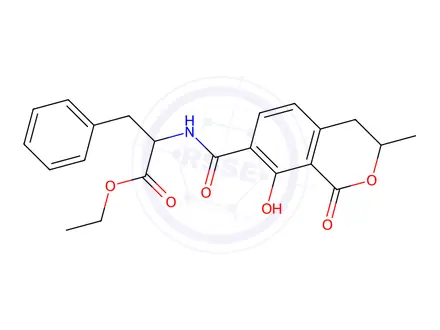 Chemical structure of N-[(R)-3,4-Dihydro-8-hydroxy-3α-methyl-1-oxo-1H-2-benzopyran-7-yl]carbonyl-L-phenylalanine ethyl ester