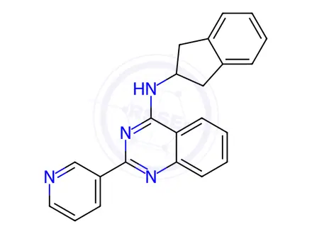 Chemical structure of N-(2,3-dihydro-1H-inden-2-yl)-2-(pyridin-3-yl)quinazolin-4-amine
