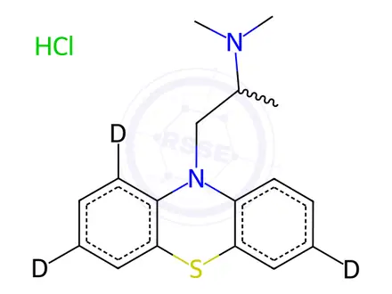 Chemical structure of (±)-Promethazine D4 HCl (phenothiazine-1,3,7,9 D4)