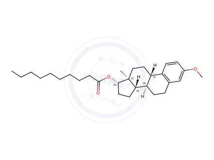 Chemical structure of (8R,9S,13S,14S,17S)-3-methoxy-13-methyl-7,8,9,11,12,13,14,15,16,17-decahydro-6H-cyclopenta[a]phenanthren-17-yl decanoate