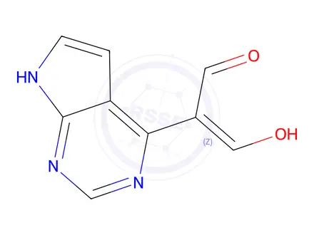 Chemical structure of (Z)-3-hydroxy-2-(7H-pyrrolo[2,3-d]pyrimidin-4-yl)acrylaldehyde