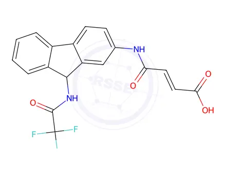 Chemical structure of 3-[[9-[(2,2,2-trifluoroacetyl)amino]-9H-fluoren-2-yl]carbamoyl]prop-2-enoic acid
