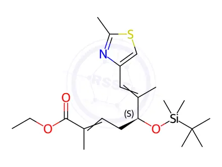 Chemical structure of Ethyl (2Z,5S,6E)-5-{[tert-Butyl(dimethyl)silyl]oxy}-2,6-dimethyl-7-(2-methyl-1,3-thiazol-4-yl)hepta-2,6-dienoate