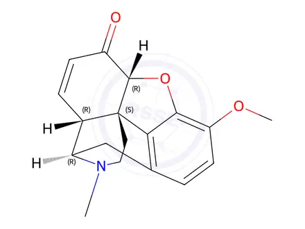 Chemical structure of (5alpha)-7,8-didehydro-4,5-epoxy-3-methoxy-17-methylmorphinan-6-one hydrobromide