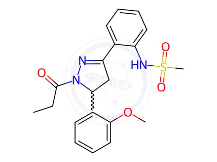 Chemical structure of N-(2-(5-(2-Methoxyphenyl)-1-propionyl-4,5-dihydro-1H-pyrazol-3-yl)phenyl)methanesulfonamide