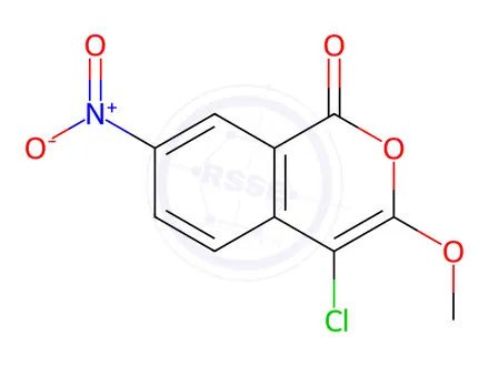 Chemical structure of 4-Chloro-3-methoxy-7-nitro-1H-2-benzopyran-1-one