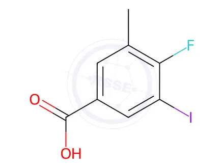 Chemical structure of Benzoic acid, 4-fluoro-3-iodo-5-methyl-