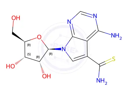 Chemical structure of 4-Amino-7-((2R,3R,4S,5R)-3,4-dihydroxy-5-(hydroxymethyl)tetrahydrofuran-2-yl)-7H-pyrrolo[2,3-d]pyrimidine-5-carbothioamide