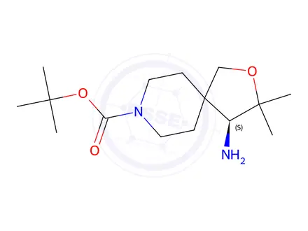 Chemical structure of tert-Butyl (S)-4-amino-3,3-dimethyl-2-oxa-8-azaspiro[4.5]decane-8-carboxylate
