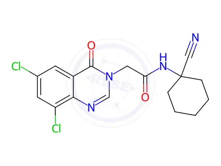 Chemical structure of N-(1-Cyanocyclohexyl)-2-(6,8-dichloro-4-oxoquinazolin-3(4H)-yl)acetamide