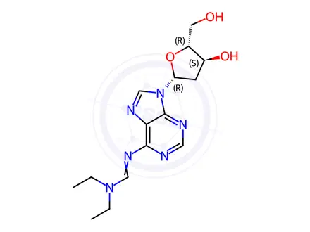 Chemical structure of N,N-Diethyl-N'-(9-((2R,4S,5R)-4-hydroxy-5-(hydroxymethyl)tetrahydrofuran-2-yl)-9H-purin-6-yl)formimidamide