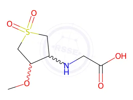 Chemical structure of (4-Methoxy-1,1-dioxo-tetrahydro-1lambda*6*-thiophen-3-ylamino)acetic Acid