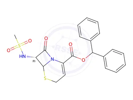 Chemical structure of (7R)-benzhydryl 7-(methylsulfonamido)-8-oxo-5-thia-1-azabicyclo[4.2.0]oct-2-ene-2-carboxylate