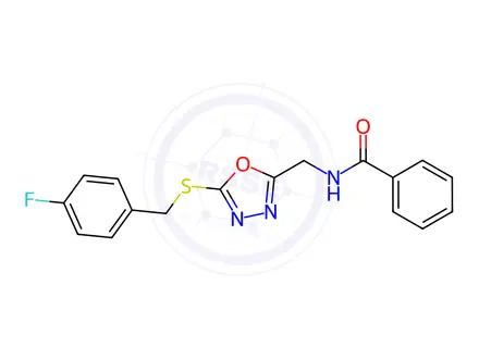 Chemical structure of N-((5-((4-Fluorobenzyl)thio)-1,3,4-oxadiazol-2-yl)methyl)benzamide