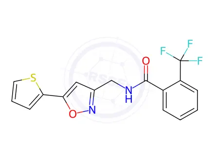 Chemical structure of N-((5-(Thiophen-2-yl)isoxazol-3-yl)methyl)-2-(trifluoromethyl)benzamide