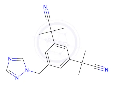 Chemical structure of 1,3-Benzenediacetonitrile, α,α,α',α'-tetramethyl-5-(1H-1,2,4-triazol-1-ylmethyl)-, monohydrobromide (9CI)