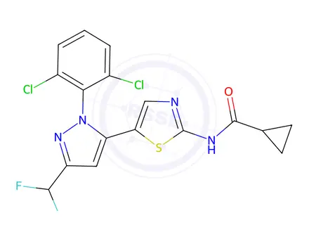 Chemical structure of N-(5-(1-(2,6-dichlorophenyl)-3-(difluoroMethyl)-1H-pyrazol-5-yl)thiazol-2-yl)cyclopropanecarboxaMide