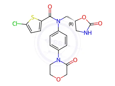 Chemical structure of (R)-5-chloro-N-(4-(3-oxomorpholino)phenyl)-N-((2-oxooxazolidin-5-yl)methyl)thiophene-2-carboxamide