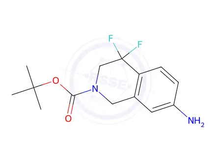 Chemical structure of Tert-butyl 7-amino-4,4-difluoro-3,4-dihydroisoquinoline-2(1H)-carboxylate