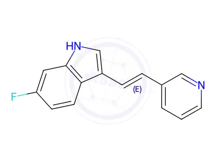 Chemical structure of 6-Fluoro-3-[(1E)-2-(3-pyridinyl)ethenyl]-1H-indole
