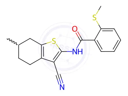 Chemical structure of N-(3-Cyano-6-methyl-4,5,6,7-tetrahydrobenzo[b]thiophen-2-yl)-2-(methylthio)benzamide