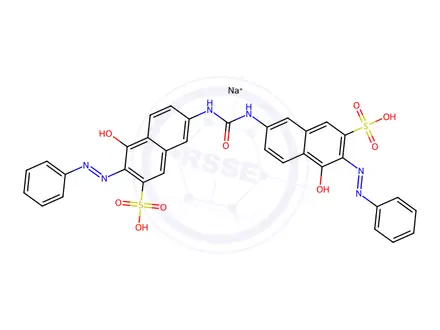 Chemical structure of 7,7'-(carbonyldiimino)bis[4-hydroxy-3-(phenylazo)naphthalene-2-sulphonic] acid, sodium salt