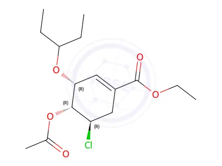 Chemical structure of Ethyl (3R,4R,5R)-4-acetoxy-5-chloro-3-(pentan-3-yloxy)cyclohex-1-ene-1-carboxylate