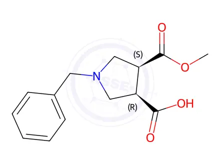 Chemical structure of (3S,4R)-1-benzyl-4-(methoxycarbonyl)pyrrolidine-3-carboxylic acid