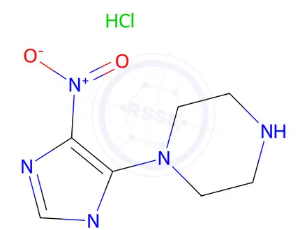 Chemical structure of 1-(1-methyl-4-nitro-1H-imidazol-5-yl)piperazine hydrochloride