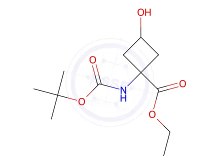 Chemical structure of ethyl (1r,3r)-1-{[(tert-butoxy)carbonyl]amino}-3-hydroxycyclobutane-1-carboxylate
