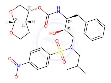 Chemical structure of N-[(1S,2R)-2-Hydroxy-3-[(2-methylpropyl)[(4-nitrophenyl)sulfonyl]amino]-1-(phenylmethyl)propyl]carbamic acid (3r,3as,6ar)-hexahydrofuro[2,3-b]furan-3-yl ester