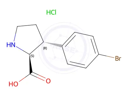 Chemical structure of (2S,3R)-3-(4-bromophenyl)pyrrolidine-2-carboxylic acid hydrochloride