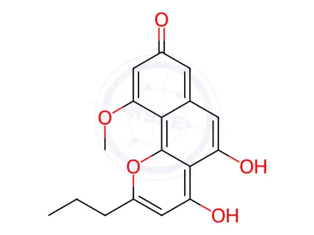Chemical structure of 5,8-Dihydroxy-10-methoxy-2-propyl-4H-naphtho[1,2-b]pyran-4-one