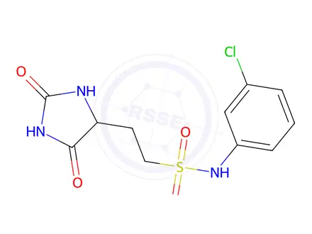Chemical structure of N-(3-chlorophenyl)-2-(2,5-dioxoimidazolidin-4-yl)ethanesulfonamide