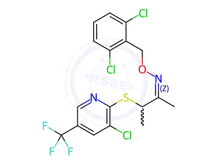 Chemical structure of 3-{[3-chloro-5-(trifluoromethyl)-2-pyridinyl]sulfanyl}-2-butanone O-(2,6-dichlorobenzyl)oxime